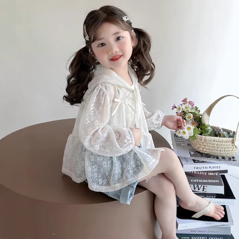 法国Uamtor女童防晒衣夏季防紫外线薄款外套蕾丝皮肤衣冰丝防晒服