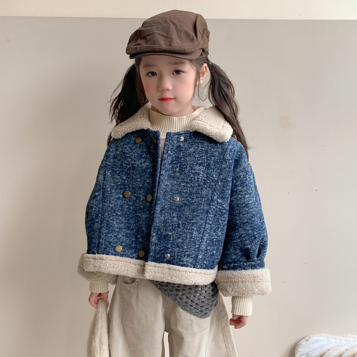 Uamtor女童翻领加绒牛仔保暖外套