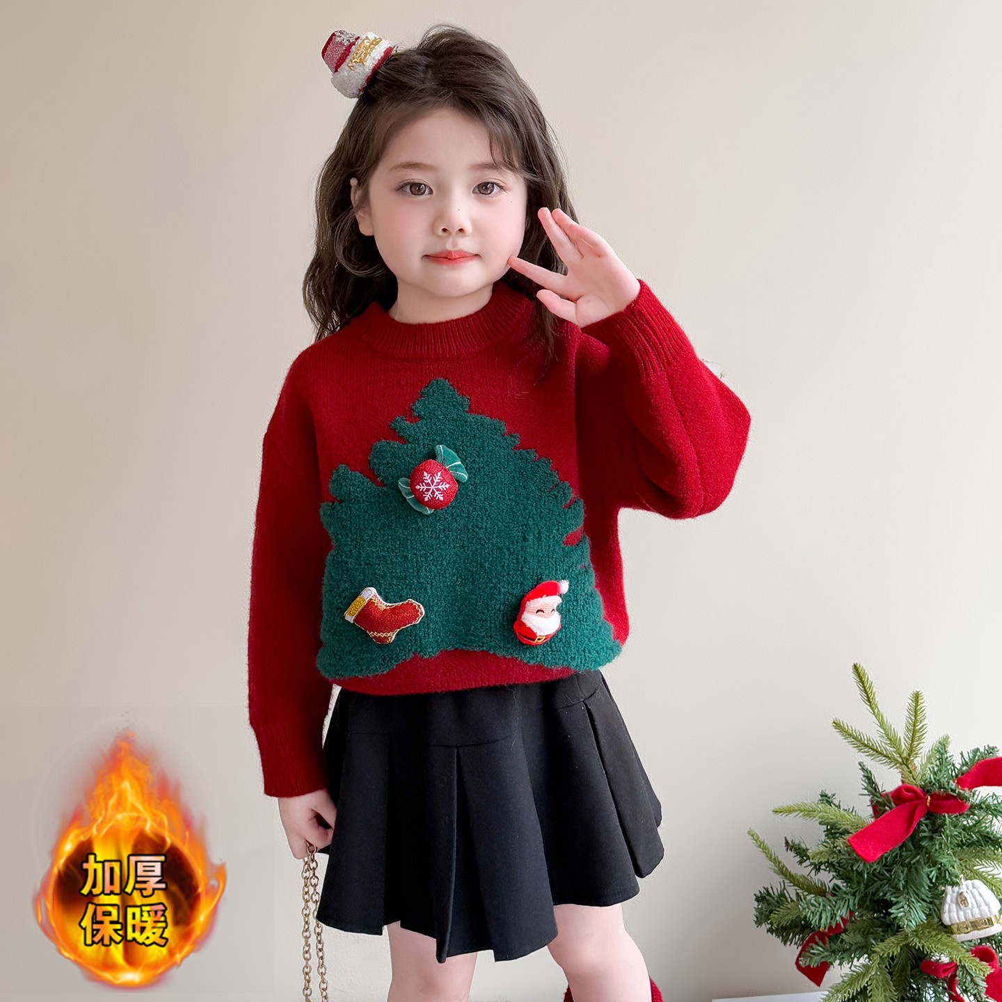 Uamtor女小童红色圣诞节保暖毛衣