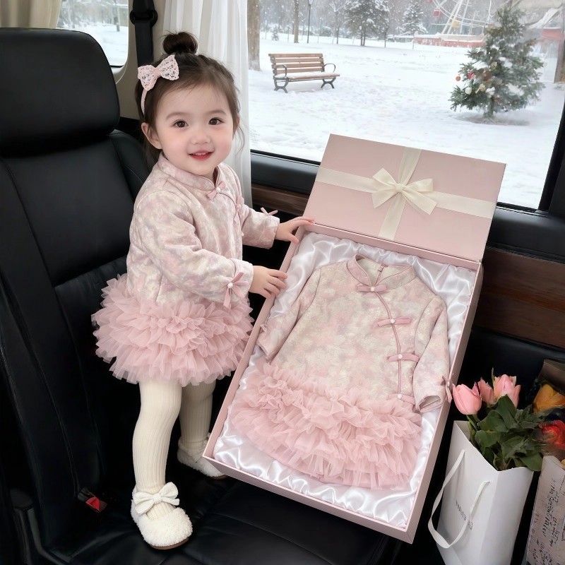 Uamtor女童蛋糕连衣裙唐装拜年服