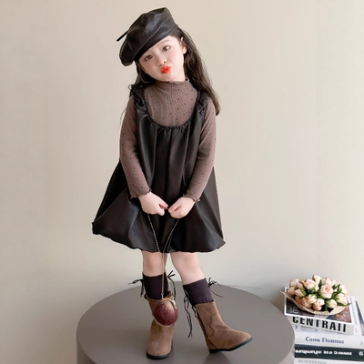 法国Uamtor女童洋气连衣吊带皮裙