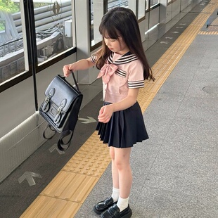 法国Uamtor女童JK套装2026夏季学院风短裙两件套水手服可爱百褶裙