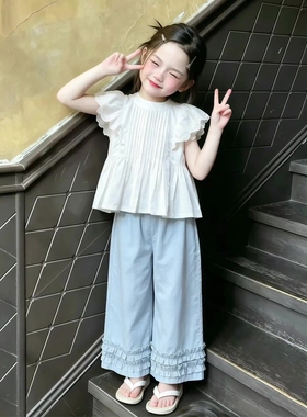 法国Uamtor女童衬衫短袖2026夏薄款小女孩巨好看甜美白色花边套装