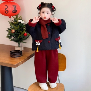 法国Uamtor女童拜年服冬季2026新款儿童新年衣服过年服加厚两件套