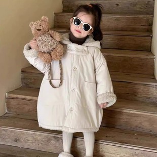 法国Uamtor女小童棉衣羊羔绒连帽外套女宝宝双面穿中长款加绒棉服