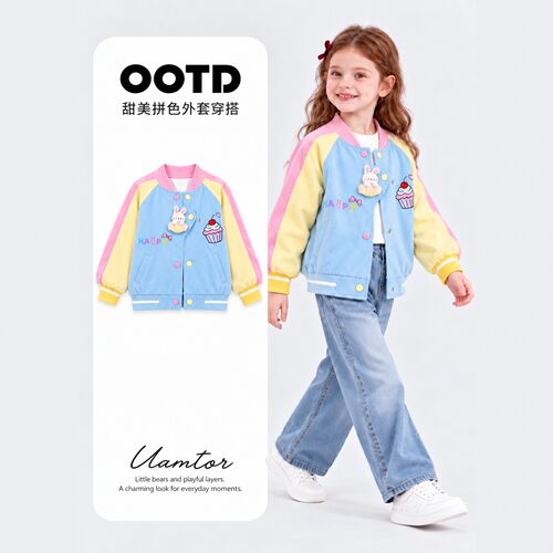Uamtor女童秋冬拼色卡通棒球服