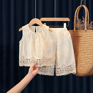 洋气时髦韩系甜美蕾丝纯棉休闲宽松 2026款 法国Uamtor女童夏季 套装