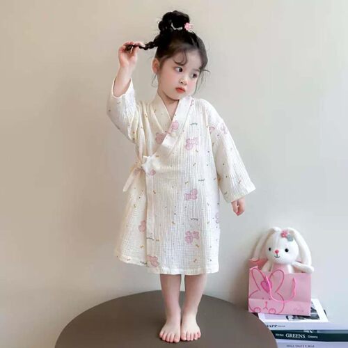Uamtor女小童纯棉纱布春秋睡袍