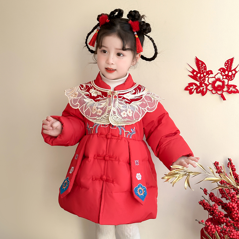 Uamtor女童白鸭绒喜庆羽绒拜年服