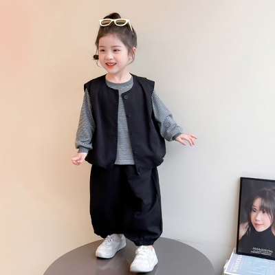 法国Uamtor女童条纹韩系穿搭套装