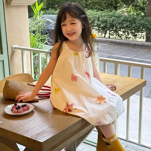 法国Uamtor女童精梳棉无袖 洋气甜美可爱花朵连衣背心裙 公主裙夏季