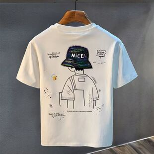 男童纯棉美式痞帅小众潮牌印花短袖t恤中大童夏季学院风潮流上衣