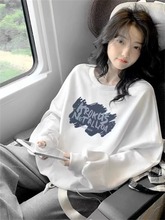 女童圆领卫衣上衣百搭女孩大童初中生秋装儿童洋气无帽白色童装