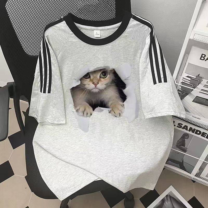 夏季女童白灰色短袖t恤纯棉三条杠拼接宽松中大童插肩撞色上衣潮,童装/婴儿装/亲子装,T恤,淘宝优惠券,粉丝福利购,淘宝优惠卷