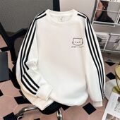 女童美式 趣味猫咪印花宽松百搭上衣服 高街三条杠圆领卫衣秋冬新款