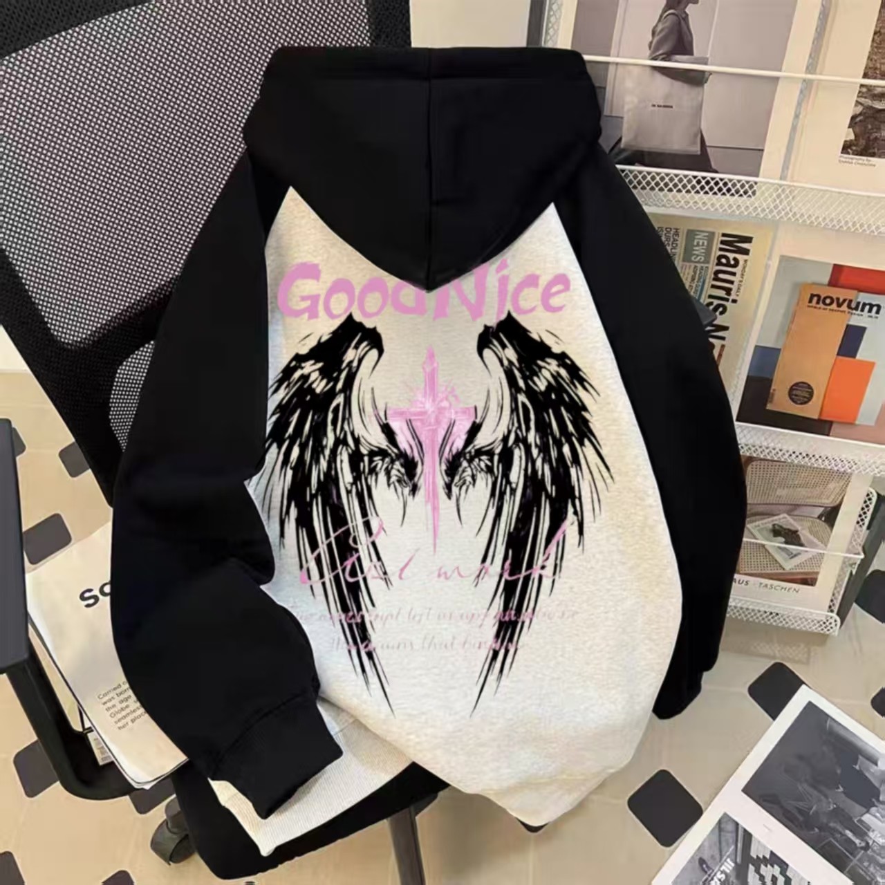 女童美式复古十字架印花连帽卫衣中大童宽松高街初中生潮牌外套潮,童装/婴儿装/亲子装,卫衣/绒衫,淘宝优惠券,粉丝福利购,淘宝优惠卷