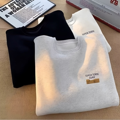 男童中大童美式高街重磅圆领卫衣男孩学生秋冬加绒宽松无帽上衣潮