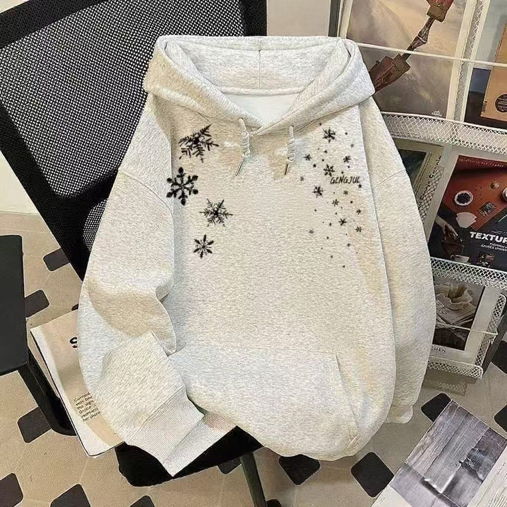 女童美式雪花印花连帽卫衣帽衫