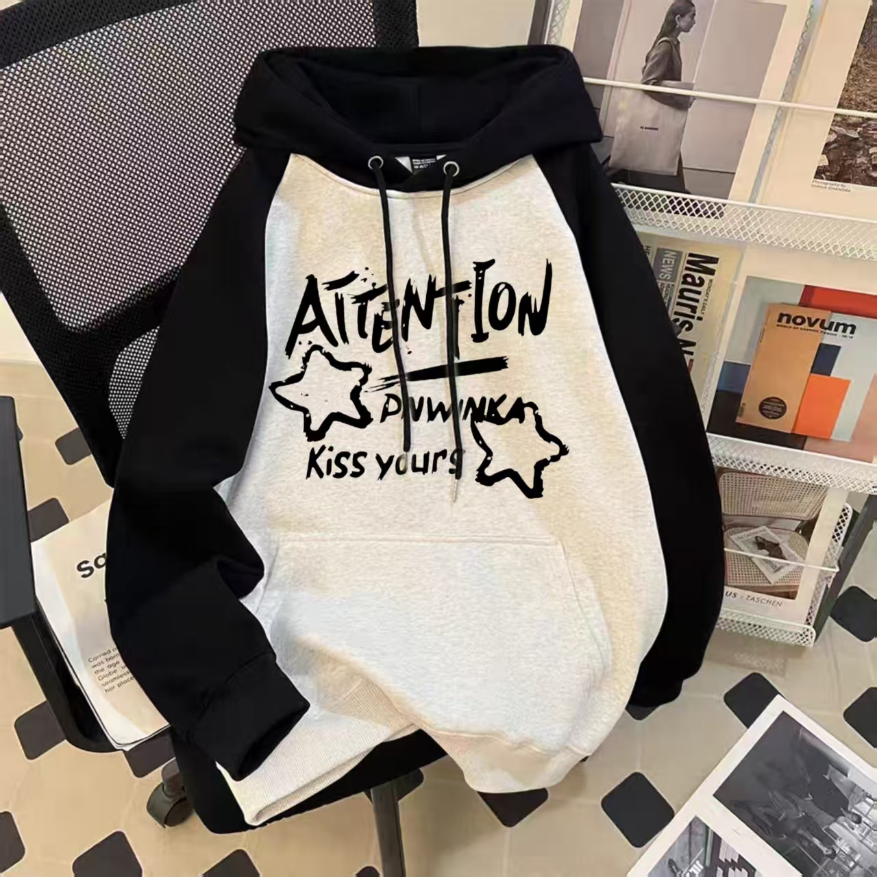 女童学院风连帽卫衣插肩中大童纯棉盐系韩版女孩时尚百搭潮流上衣