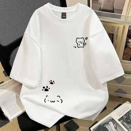 女童美式纯棉短袖小猫印花T恤