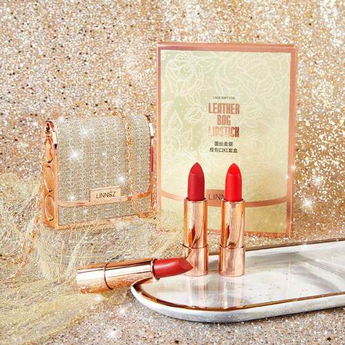 跨境爆款琳妆9213蕾丝柔雾皮包口红套盒 丝绒三支装Lipstick set