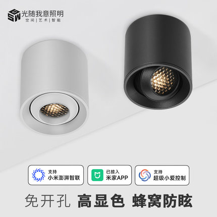 明装圆筒灯智能防眩高显指led射灯客厅家用背景墙聚光灯LED天花灯