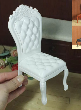 迷你白色欧式椅子 座椅靠背玫瑰雕花 6分BJD娃娃用娃屋小布家具