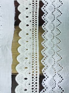 2-3米 白色棉布刺绣花边带镂空辅料 BJD娃衣手工 裙子波浪狗牙GSC