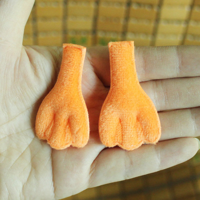 迷你小鸭脚 桔黄色 1对价 鸭蹼 毛绒鸭爪 BJD娃衣娃包帽子配件DIY