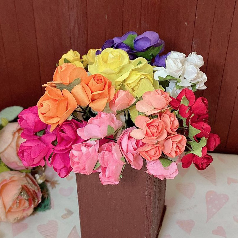 绯惑 有新色 娃娃迷你纸花玫瑰 婚纱手捧花 18色 花朵1.5cm 1朵价