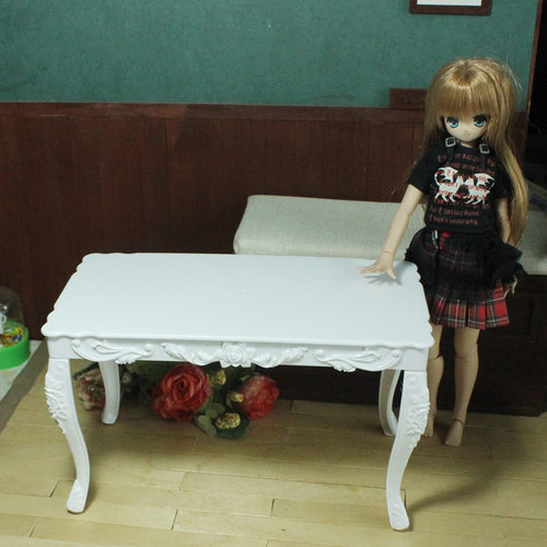 迷你雕花白色桌子长方形6分BJD