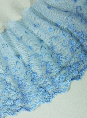 1.5元1米 宽约12cm黛蓝色网纱刺绣花边 花朵手工DIY辅料BJD娃衣