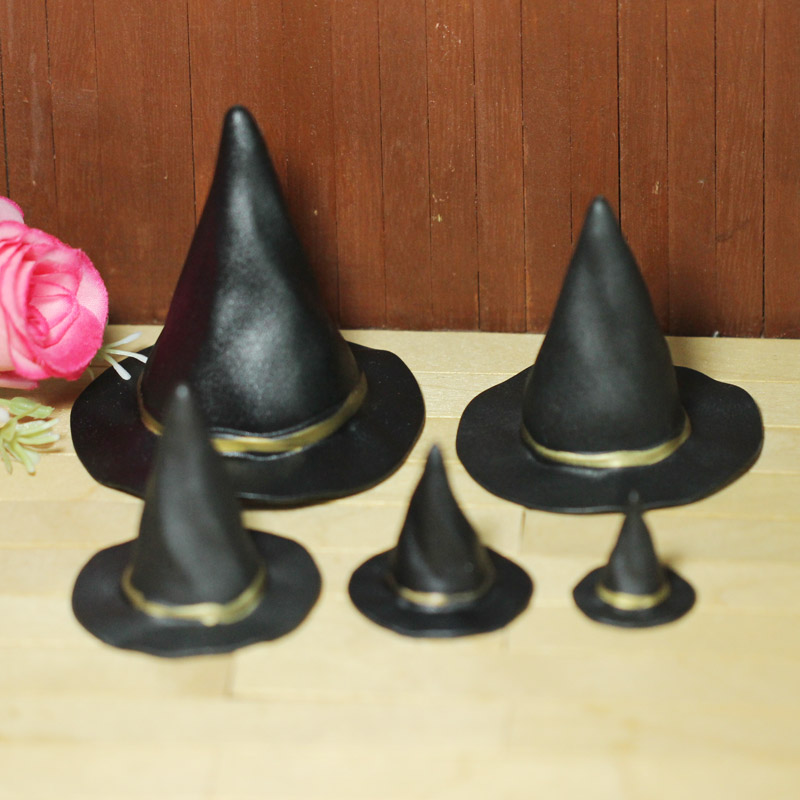 迷你黑色金边巫婆帽子 万圣节精灵帽小矮人帽 DIY娃屋手工BJD小布