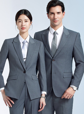 职业灰色西服套装售楼部修身工作服4S店工装公司经理总裁气质西装