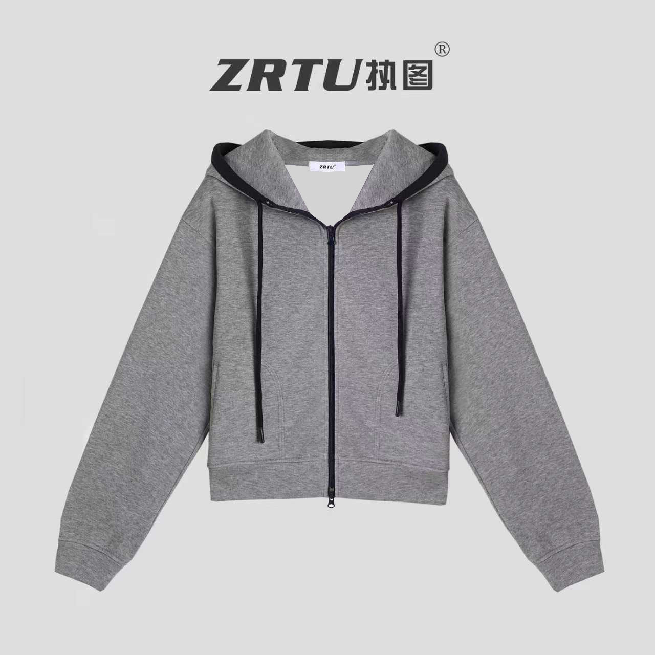 ZRTU/执图2025秋冬新款连帽双拉链卫衣女休闲宽松显瘦加绒外套