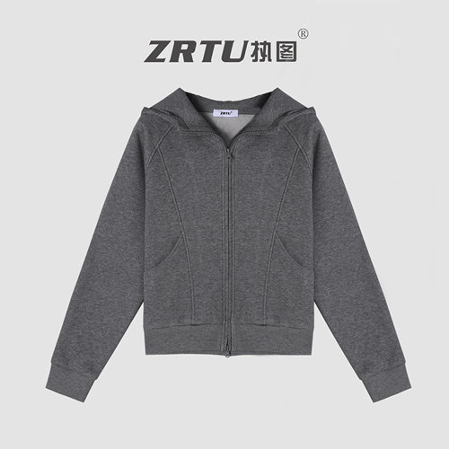 ZRTU/执图2025秋冬新款连帽加绒卫衣修身显瘦百搭休闲开衫上衣