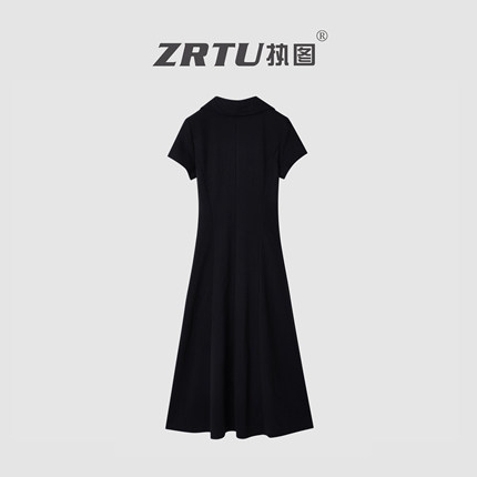 【蜜蜂欢乐社】ZRTU/执图纯色V领短袖A字连衣裙
