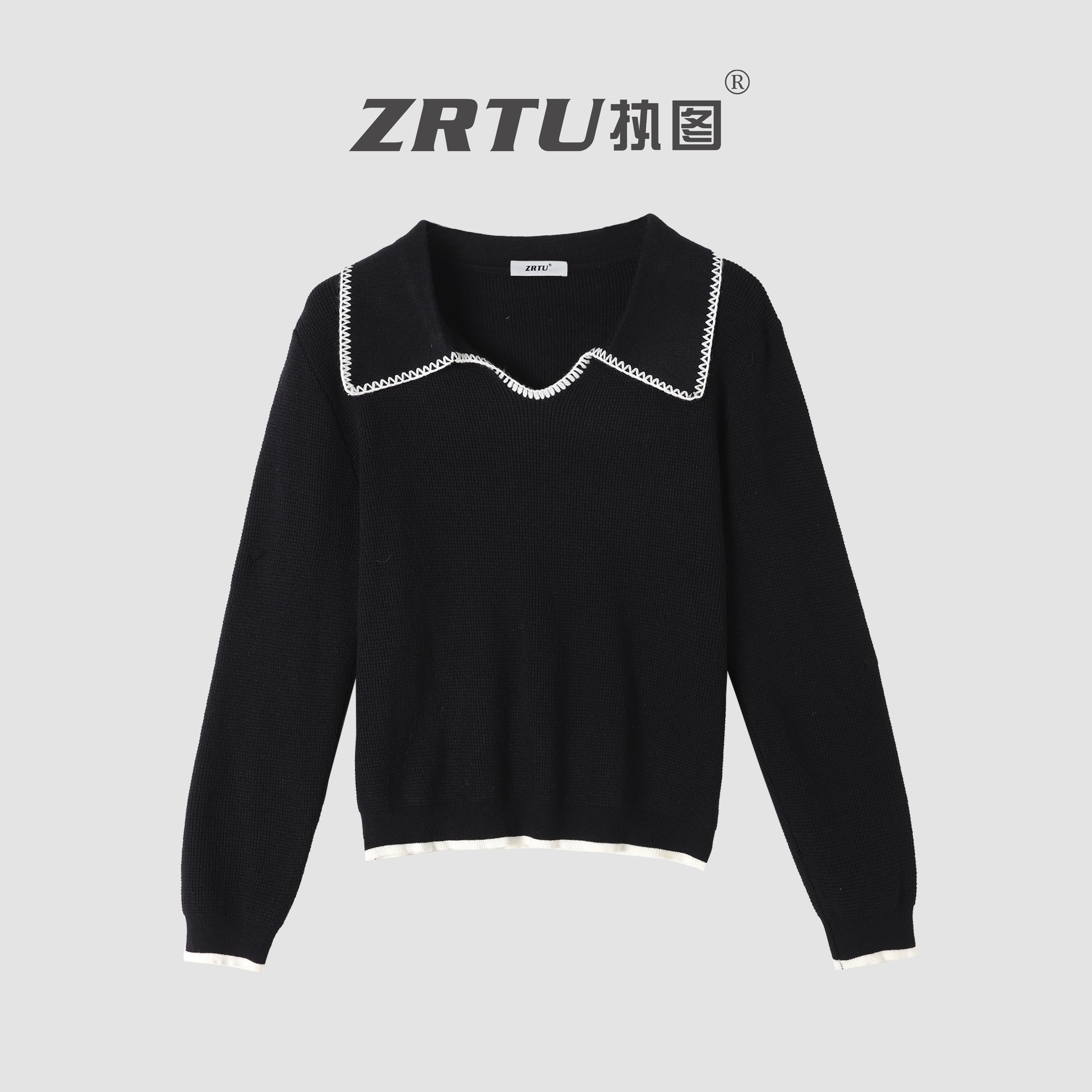 ZRTU/执图娃娃领针织衫女2025秋冬新款法式复古设计感短款上衣