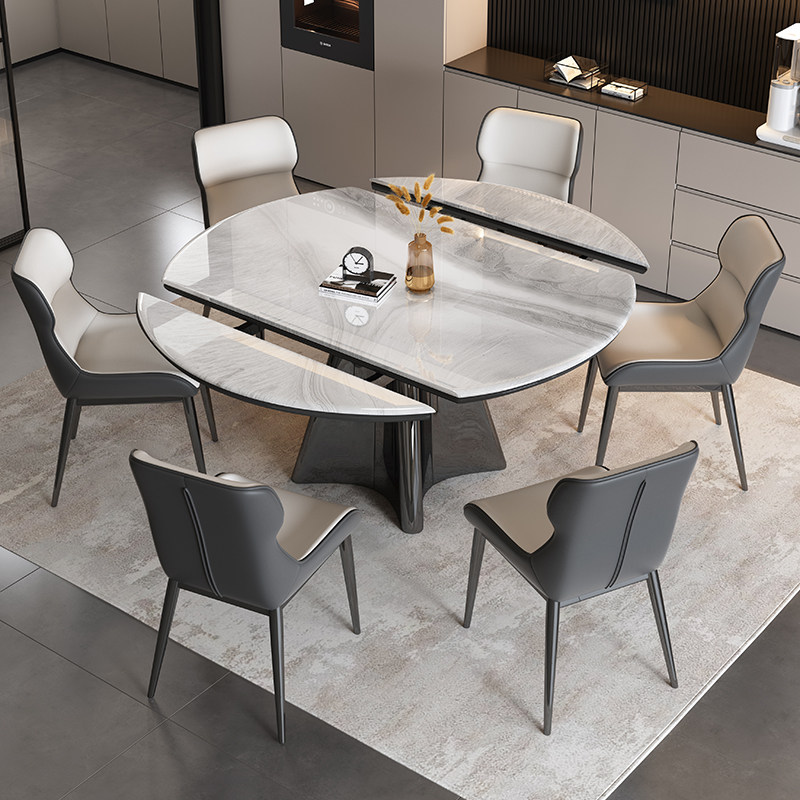 岩板餐桌可伸缩现代简约小户型家用大理石桌子方圆两用餐桌椅组合,住宅家具,大理石餐桌,淘宝优惠券,粉丝福利购,淘宝优惠卷