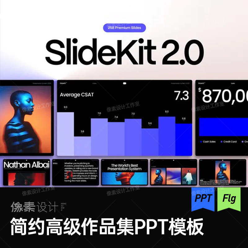 高级感PPT炫酷潮流商业计划汇报总结答辩演讲课件作品集封面模板