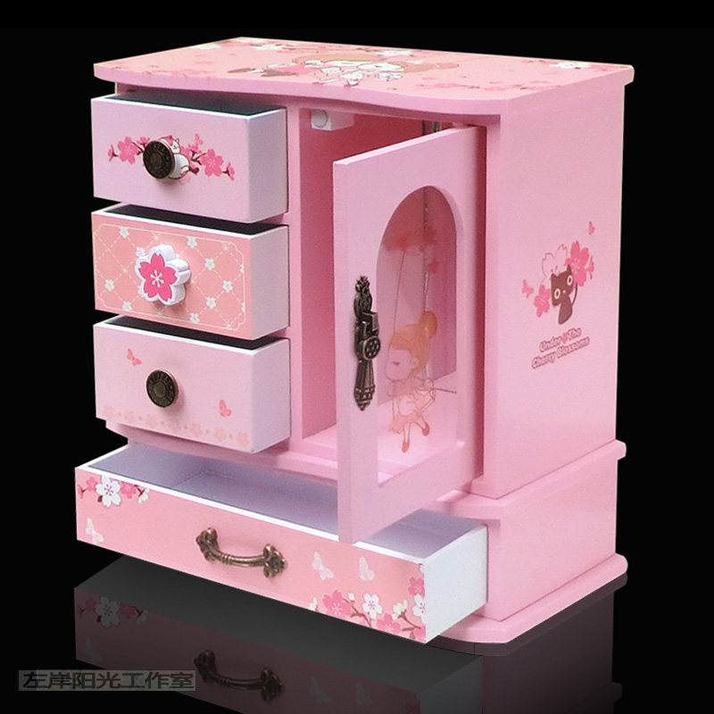 浪漫樱花首饰盒饰品盒欧式公主木质带镜子生日礼物送女生女友包邮