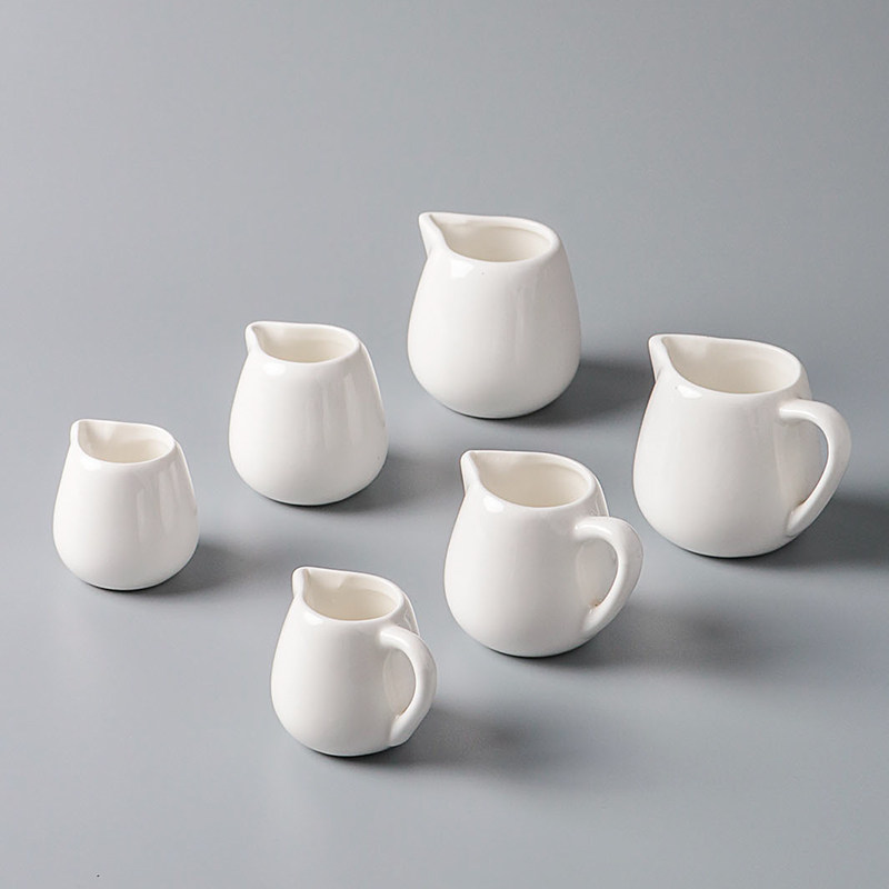 陶瓷奶盅西餐咖啡加奶杯日式独白色调味乳酪器具汁勺汁盅奶勺壶罐