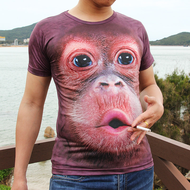 创意搞笑大猩猩男女夏季情侣腹肌 恶搞3D动物猴子短袖t恤大码衣服