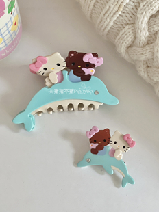 定制甜美趣味冲浪海豚KT醋酸发夹抓夹可爱少女高级感盘发鲨鱼夹女