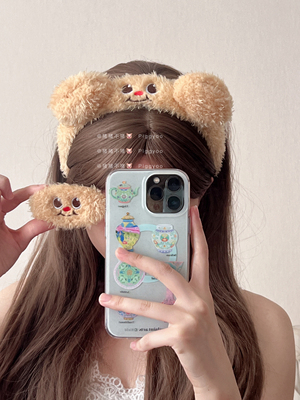 可爱黄油小熊发夹少女心毛绒卡通小熊发卡发圈发箍头饰发饰