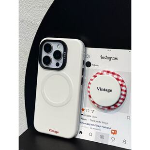幸运满满•韩系ins磁吸简约白色支架苹果16手机壳适用iphone15promax新款13pro女款14创意14pro全包防摔15/13