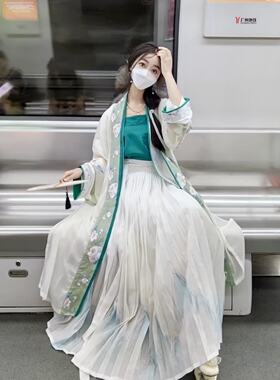 云裳花原创宋制汉服女对襟长衫国风秋季新款白色刺绣日常风百迭裙