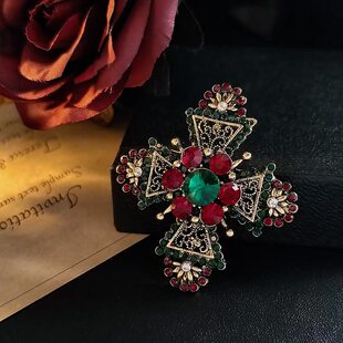 欧美时尚精致几何水钻胸针 男女西装十字架复古合金胸花 服装配饰