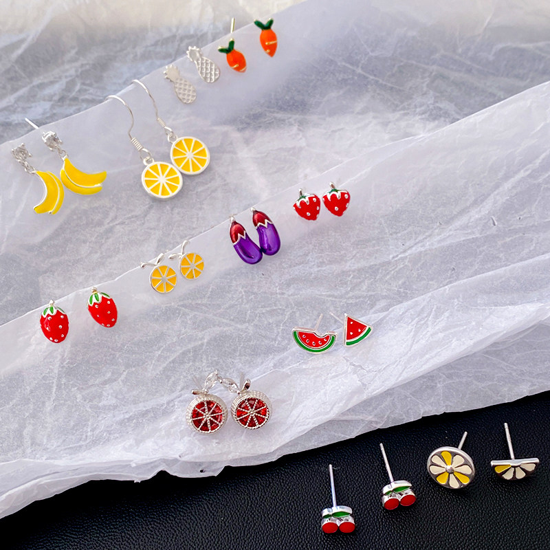 s925银樱桃耳钉女韩版个性可爱甜美水果小耳环时尚简约耳坠耳饰品