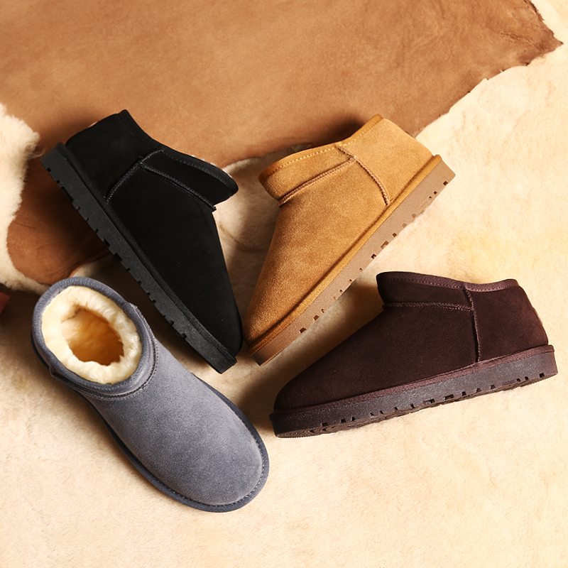 雪地靴低帮保暖防水真皮加绒棉鞋